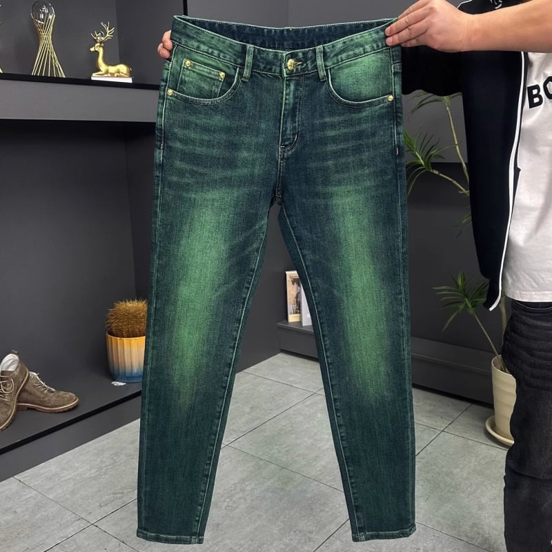 Green Water Ghost muške slim-fit traperice, novi model, duljina 9/10, zeleni trendovski stil