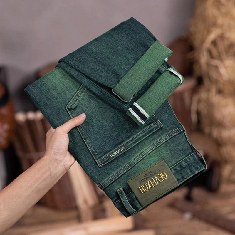 Green Water Ghost muške slim-fit traperice, novi model, duljina 9/10, zeleni trendovski stil