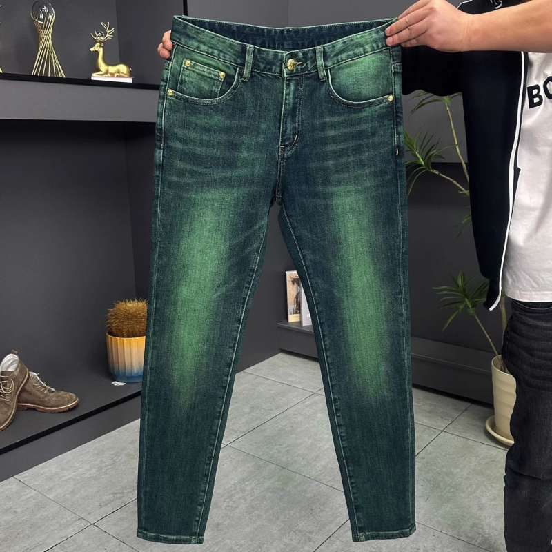 Green Water Ghost muške slim-fit traperice, novi model, duljina 9/10, zeleni trendovski stil