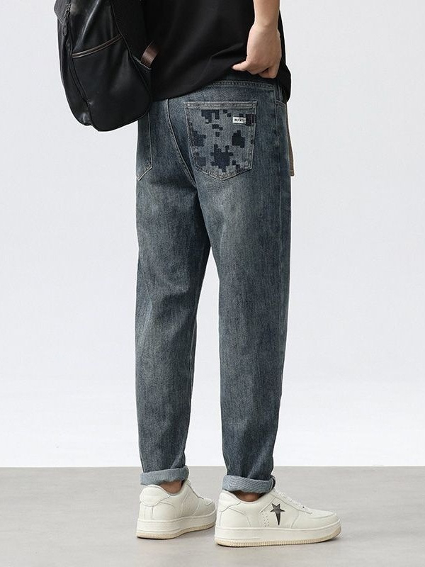 Férfi farmernadrág Koreai stílusban, laza szabású egyenes szárú, denim, mindennapi viselet, 2026-os modell