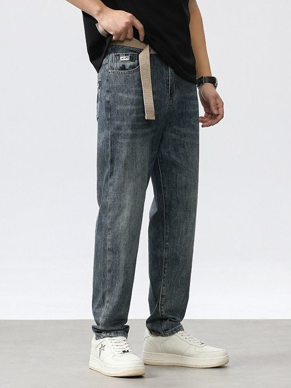 Férfi farmernadrág Koreai stílusban, laza szabású egyenes szárú, denim, mindennapi viselet, 2026-os modell