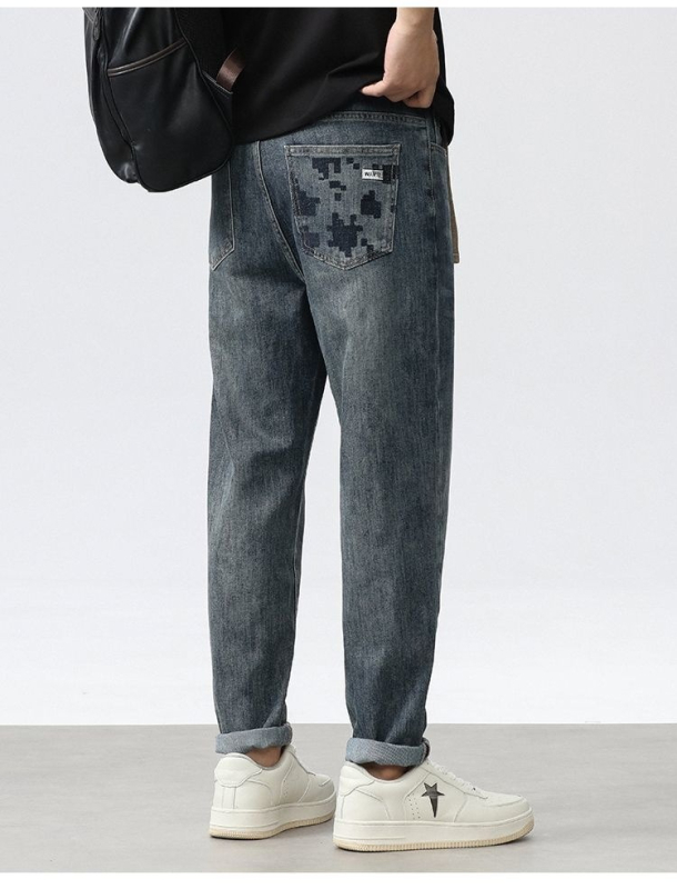 Férfi farmernadrág Koreai stílusban, laza szabású egyenes szárú, denim, mindennapi viselet, 2026-os modell