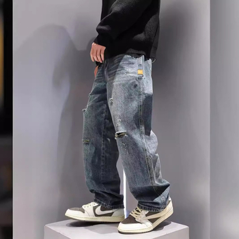 Muške iskidane traperice, vintage isprane, ležerni ravni kroj, američki high street stil