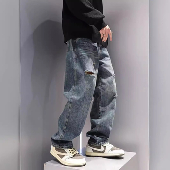 Muške iskidane traperice, vintage isprane, ležerni ravni kroj, američki high street stil