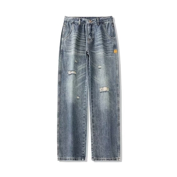 Muške iskidane traperice, vintage isprane, ležerni ravni kroj, američki high street stil