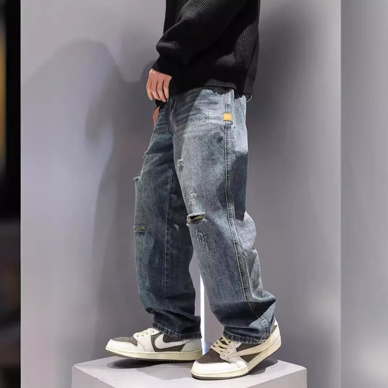 Muške iskidane traperice, vintage isprane, ležerni ravni kroj, američki high street stil