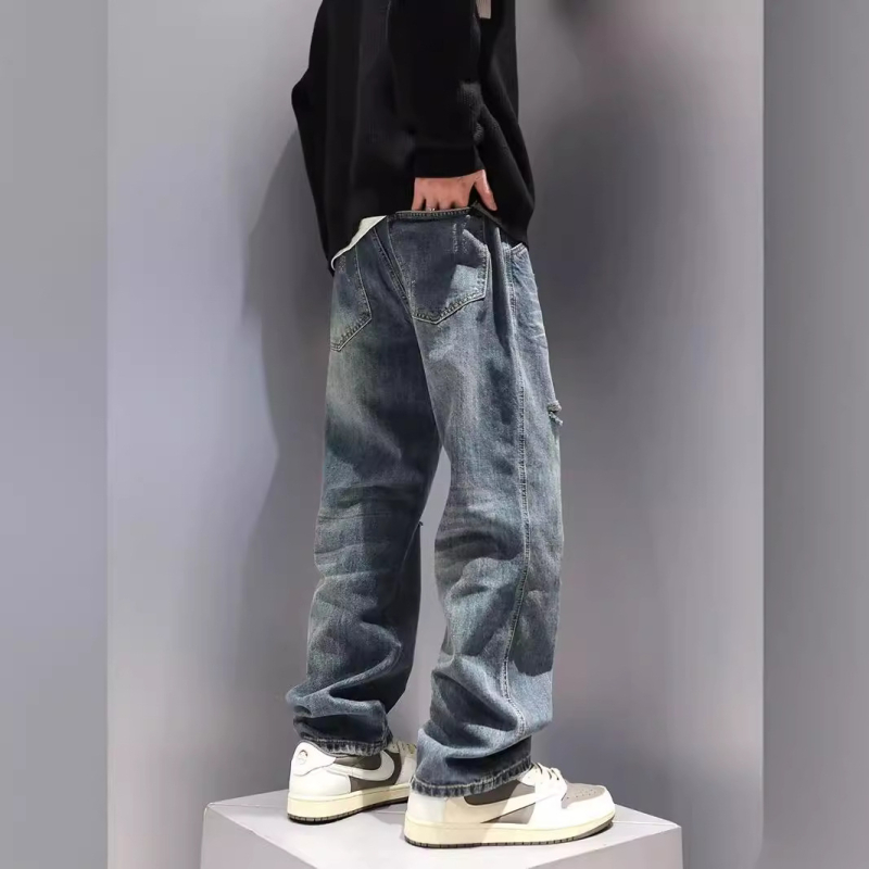 Muške iskidane traperice, vintage isprane, ležerni ravni kroj, američki high street stil