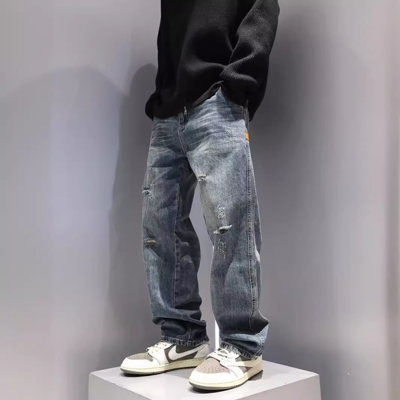 Muške iskidane traperice, vintage isprane, ležerni ravni kroj, američki high street stil