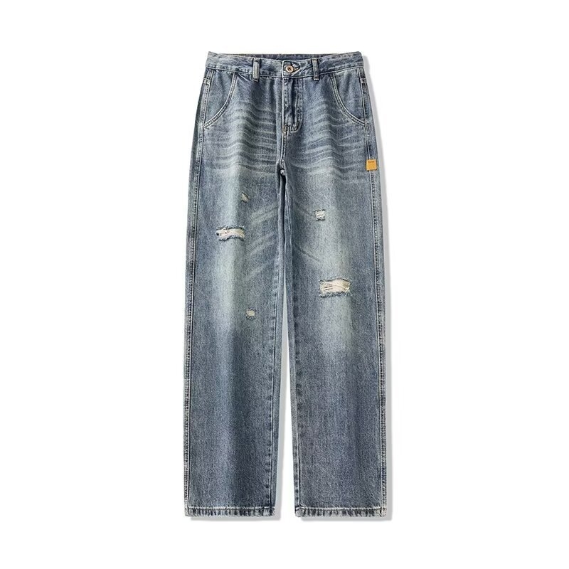 Muške iskidane traperice, vintage isprane, ležerni ravni kroj, američki high street stil