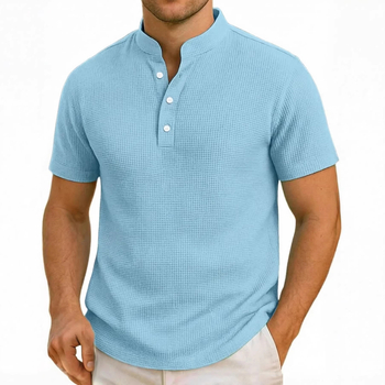 Férfi rövid ujjú polo cipzárral és álló gallérral, slim fit, kockás mintával
