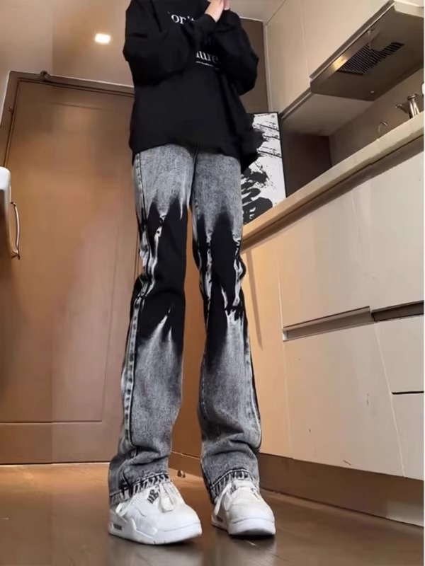 Férfi farmernadrág tie-dye gradienttel, vintage mosott, mikro-széles szárú, egyenes szabású