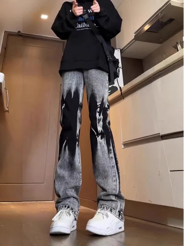 Férfi farmernadrág tie-dye gradienttel, vintage mosott, mikro-széles szárú, egyenes szabású