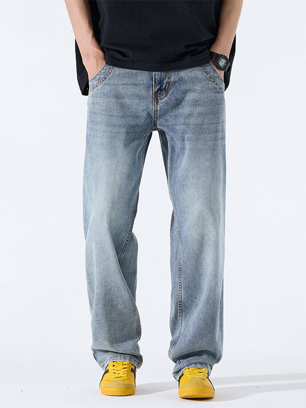 Férfiaknak szóló egyenes szárú farmernadrág, prémium tavaszi koreai stílus, kényelmes casual szabás, plusz méret