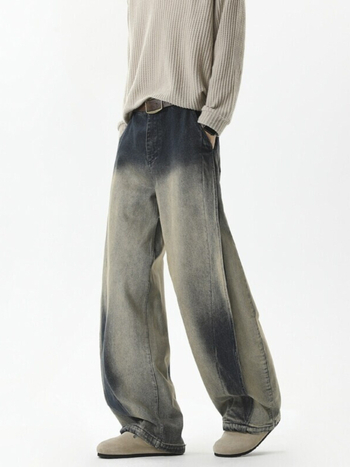 Férfi egyenes szárú farmer, nehéz denim, 2025 tavasz–ősz, prémium mosás, distressed casual nadrág