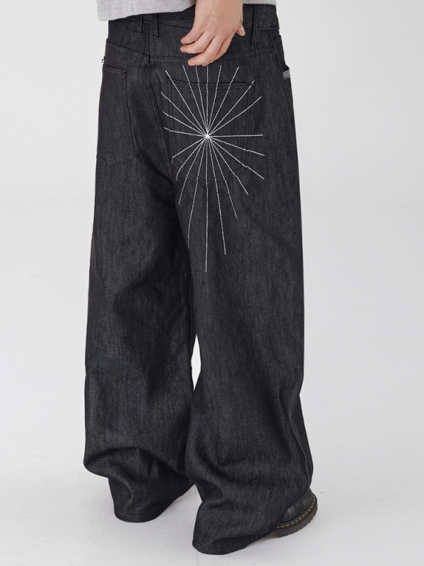 MyQ férfi retro nyers denim nadrág, 2026 tavasz, széles szárú egyenes fazon, koreai dizájn