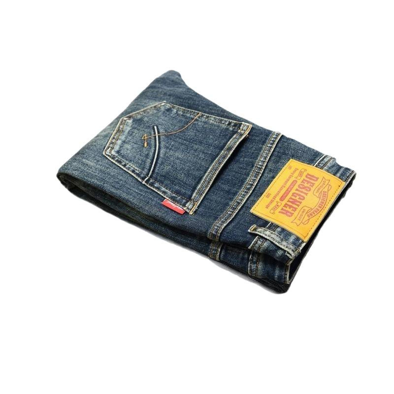 Férfi farmernadrág denimből, hímzéssel és nyomtatott mintával, slim fit, őszi mindennapi viselet