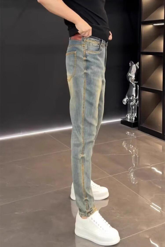 Muške visokokvalitetne traperice – jesen/zima, slim fit, casual denim s pranjem, elastične, uski ravni kroj nogavica