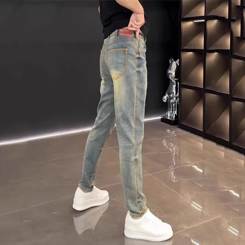 Muške visokokvalitetne traperice – jesen/zima, slim fit, casual denim s pranjem, elastične, uski ravni kroj nogavica