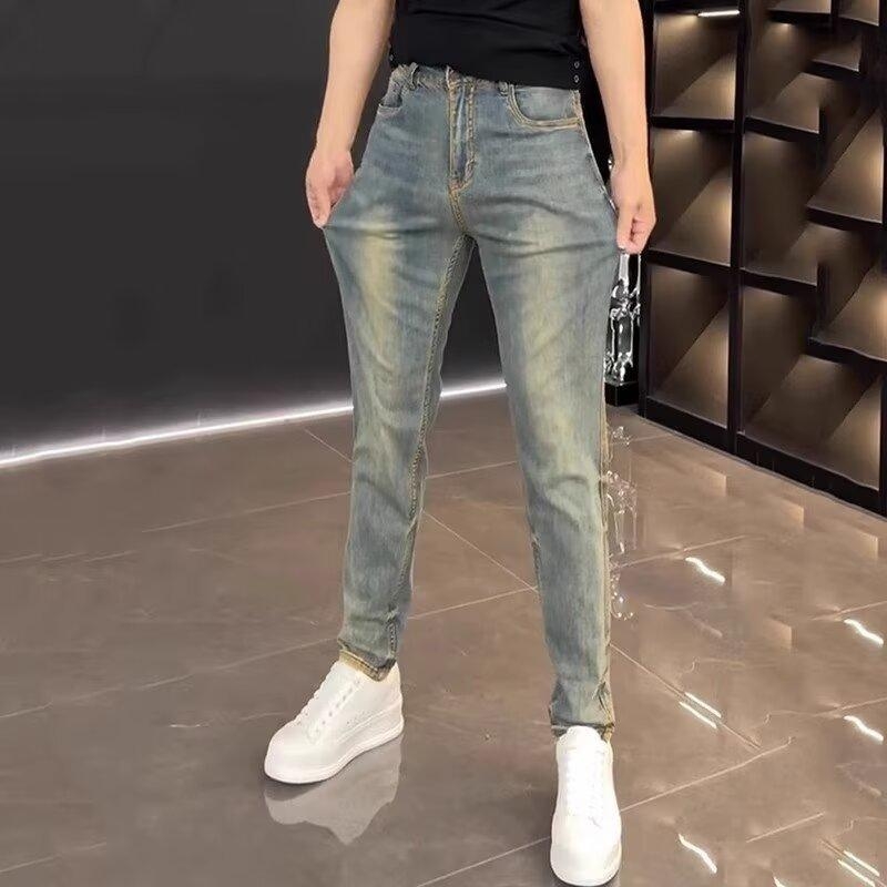 Muške visokokvalitetne traperice – jesen/zima, slim fit, casual denim s pranjem, elastične, uski ravni kroj nogavica