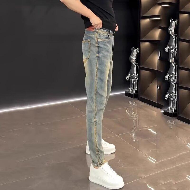 Muške visokokvalitetne traperice – jesen/zima, slim fit, casual denim s pranjem, elastične, uski ravni kroj nogavica