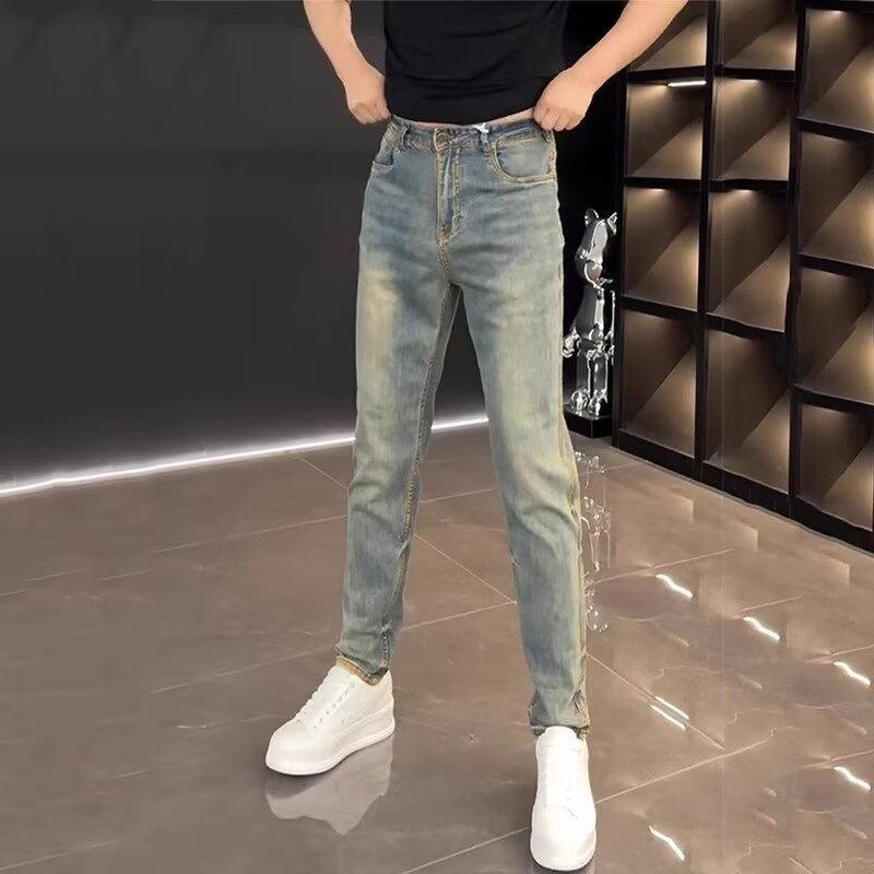 Muške visokokvalitetne traperice – jesen/zima, slim fit, casual denim s pranjem, elastične, uski ravni kroj nogavica