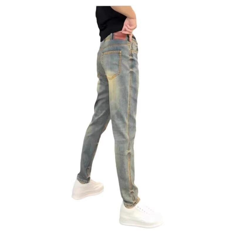 Muške visokokvalitetne traperice – jesen/zima, slim fit, casual denim s pranjem, elastične, uski ravni kroj nogavica