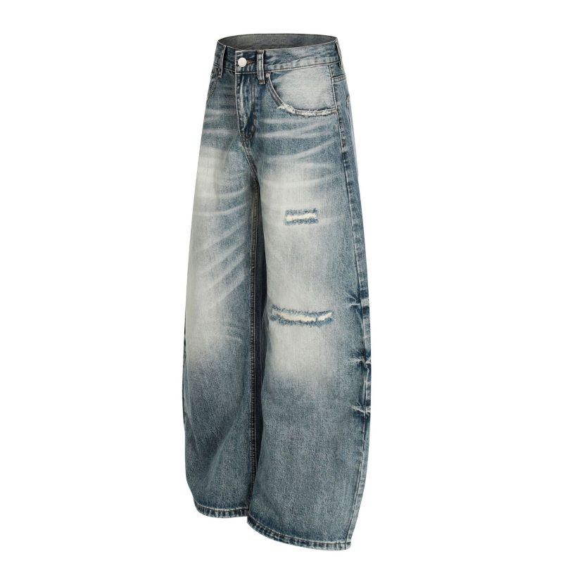 25 amerikai új modell, street-stílus, prémium mosott retro macskabajusz mintával, férfi lazább szabású farmer, Scimitar jeans