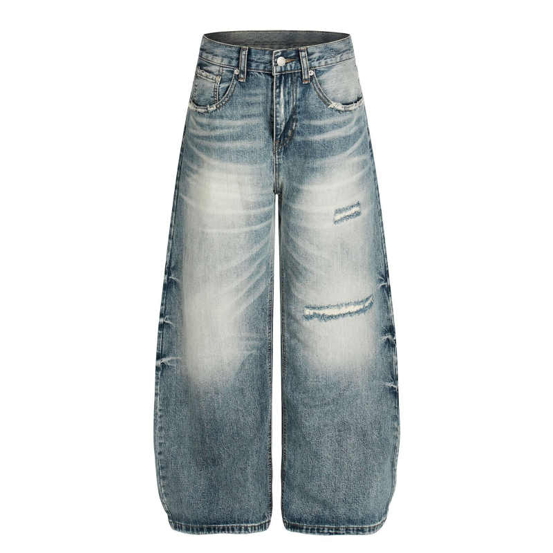 25 amerikai új modell, street-stílus, prémium mosott retro macskabajusz mintával, férfi lazább szabású farmer, Scimitar jeans