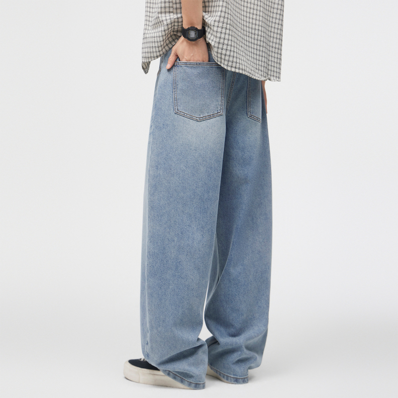 Légáteresztő Tencel-pamutból készült mosott denim nadrág férfiaknak, tavaszi stílus, amerikai retro, magas minőség, sokoldalú, egyenes szabás