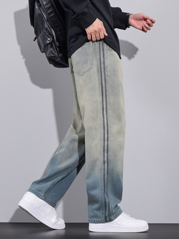 Férfiaknak gradientos, lazított farmernadrág, retro streetwear Márka, mosott, kopott hatás, sokoldalú széles szárú nadrág, új modell