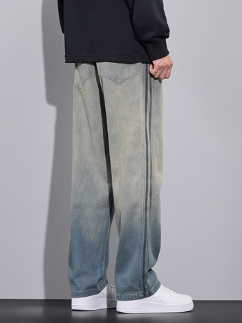 Férfiaknak gradientos, lazított farmernadrág, retro streetwear Márka, mosott, kopott hatás, sokoldalú széles szárú nadrág, új modell