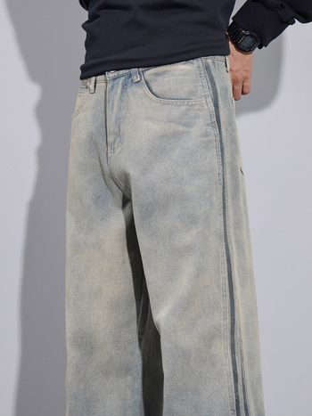 Férfiaknak gradientos, lazított farmernadrág, retro streetwear Márka, mosott, kopott hatás, sokoldalú széles szárú nadrág, új modell