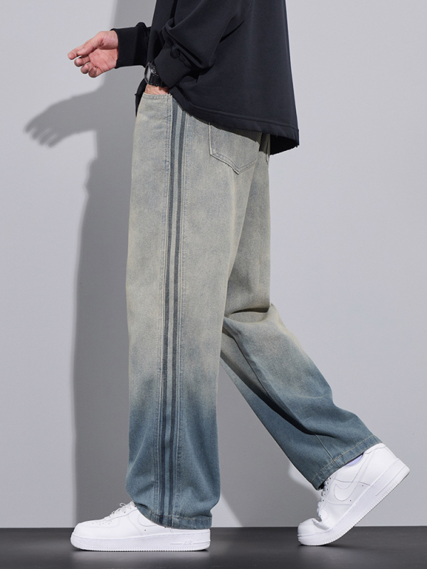 Férfiaknak gradientos, lazított farmernadrág, retro streetwear Márka, mosott, kopott hatás, sokoldalú széles szárú nadrág, új modell