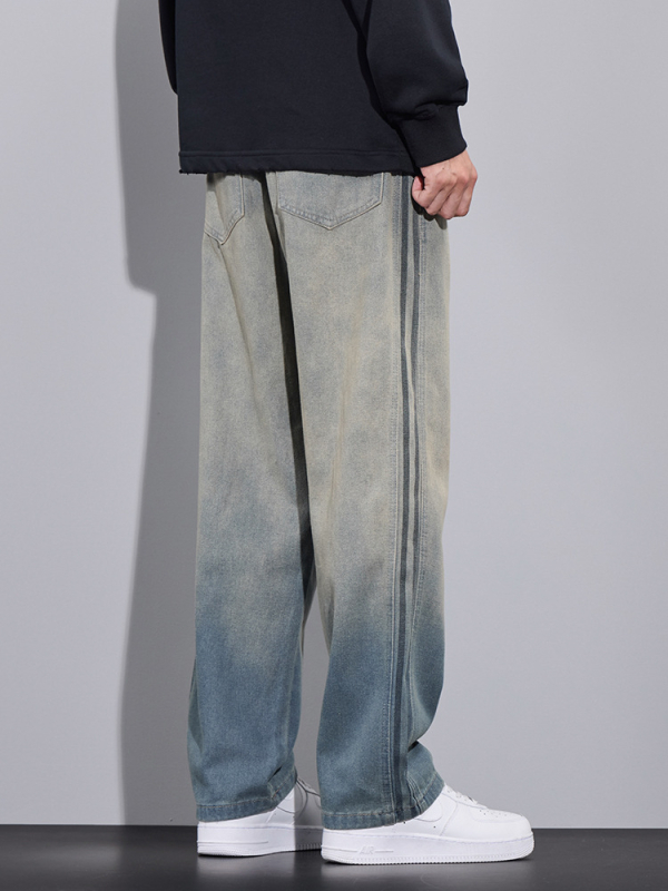 Férfiaknak gradientos, lazított farmernadrág, retro streetwear Márka, mosott, kopott hatás, sokoldalú széles szárú nadrág, új modell