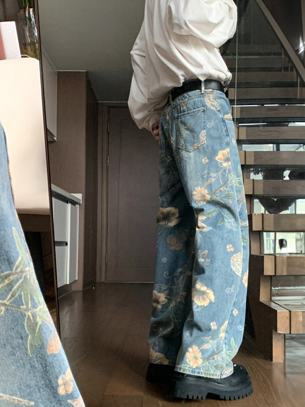 Férfi farmernadrág, amerikai vintage distressed stílussal, egyenes és széles szárú, mindennapi streetwear