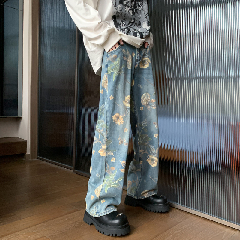 Férfi farmernadrág, amerikai vintage distressed stílussal, egyenes és széles szárú, mindennapi streetwear