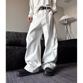Američkog stila, novi model 2024., Sickle Jeans s plisama i zakrivljenim širokim krojem, casual hlače