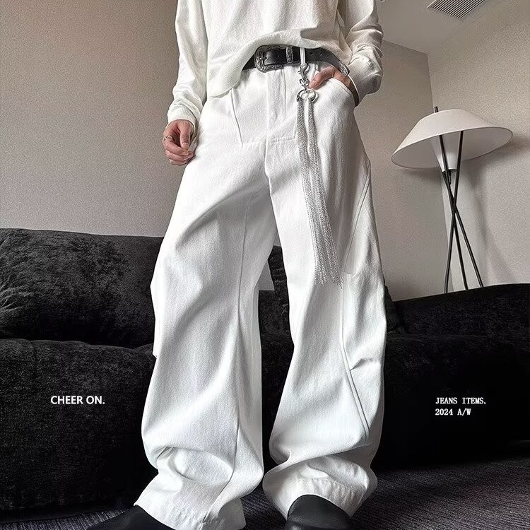 Američkog stila, novi model 2024., Sickle Jeans s plisama i zakrivljenim širokim krojem, casual hlače