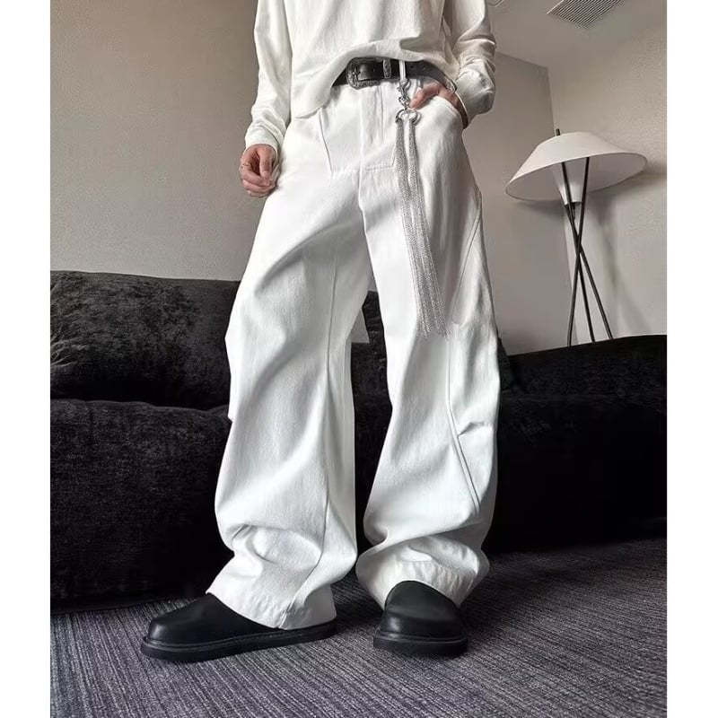 Američkog stila, novi model 2024., Sickle Jeans s plisama i zakrivljenim širokim krojem, casual hlače