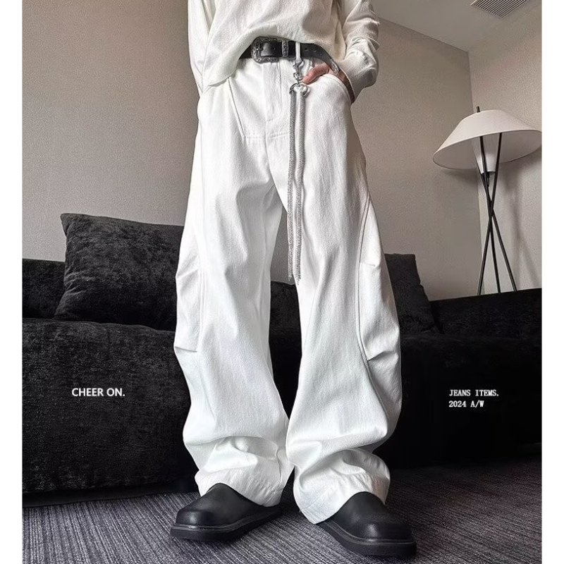 Američkog stila, novi model 2024., Sickle Jeans s plisama i zakrivljenim širokim krojem, casual hlače