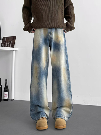 Férfiaknak szóló denim farmer, amerikai utcai stílus, mosott, vintage kopás, mikro flare szabás