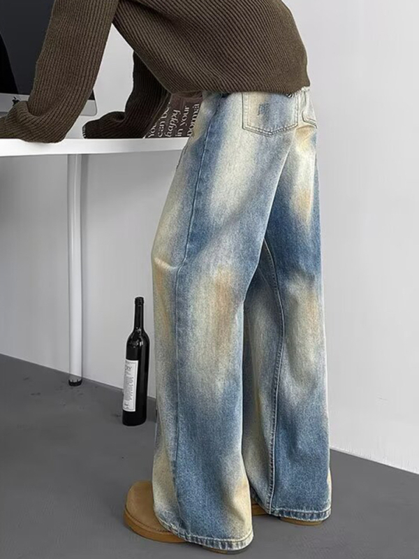 Férfiaknak szóló denim farmer, amerikai utcai stílus, mosott, vintage kopás, mikro flare szabás