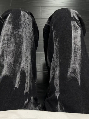 Férfi denimnadrág gradient tie-dye, kopott mosott hatás, széles szárú, egyenes szabás