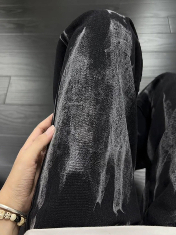 Férfi denimnadrág gradient tie-dye, kopott mosott hatás, széles szárú, egyenes szabás