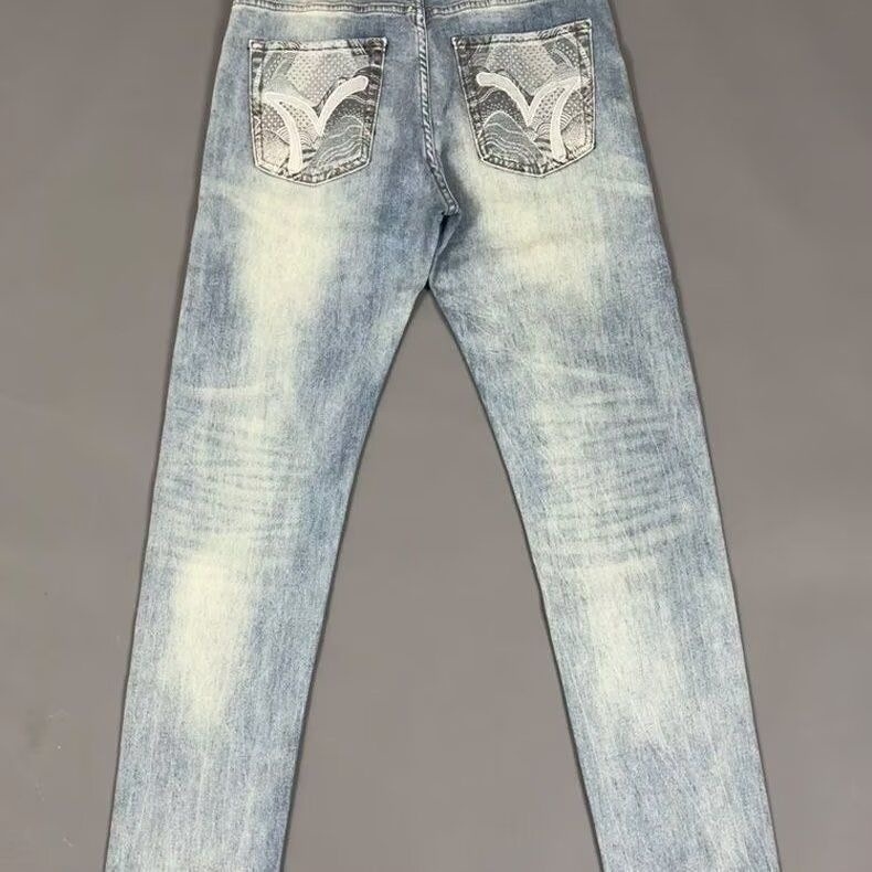 Muške traperice u američkom stilu, oprane vintage s izšivkom – visoka kvaliteta, slim-fit, ravni kroj, svakodnevne traperice