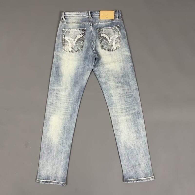 Muške traperice u američkom stilu, oprane vintage s izšivkom – visoka kvaliteta, slim-fit, ravni kroj, svakodnevne traperice
