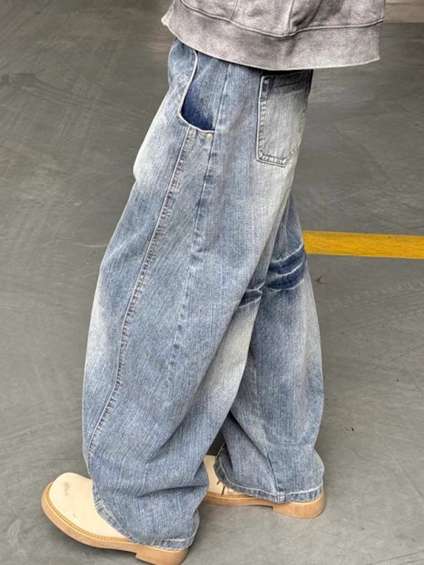 Férfi csíkos, széles szárú farmernadrág, őszi amerikai retro hip-hop stílusú, egyedi kialakítás