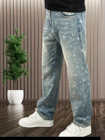 Férfi farmernadrág 2026 tavasz, amerikai stílusú, divatmárkás egyedi mintával, finom luxus, sokoldalú, mosott denim, egyenes szabás
