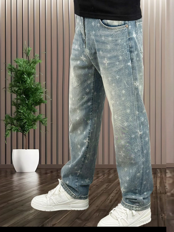 Férfi farmernadrág 2026 tavasz, amerikai stílusú, divatmárkás egyedi mintával, finom luxus, sokoldalú, mosott denim, egyenes szabás