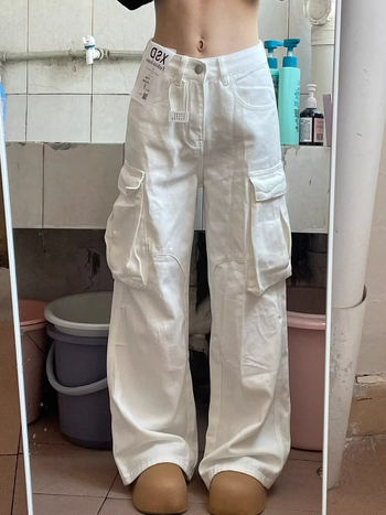 Traperice s američkim retro dizajnom i plisiranjem, radničkog stila, unisex, ležernog uličnog stila, s višestrukim džepovima, ravni kroj